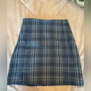 Light Blue Plaid Mini Skirt